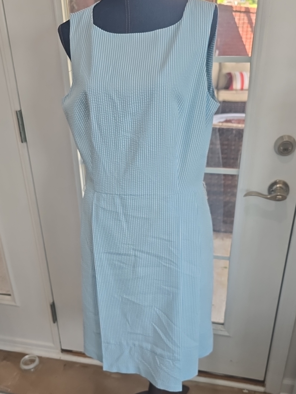 17" from Shoulder To Waist. Anne Klein Light Blue Pinstripe Midi Dress